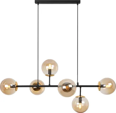 Image de Plafonnier Siena noir-or 6 flammes verre miel E14 bras longs