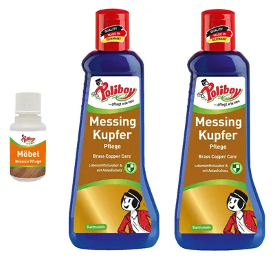 Produktbild von Poliboy 2er Messing Kupfer Pflege - Inklusive Möbel Probe - Reinigung und Pflege, mit Anlaufschutz, 400ml - 8620001