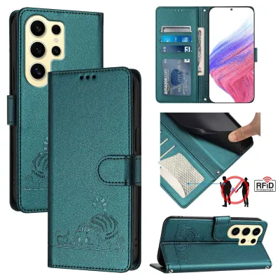 Image de Etui en cuir pour Samsung Galaxy S25 Ultra, étui à rabat avec fonction stand et portefeuille vert