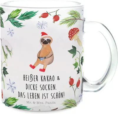 Produktbild von Mr. & Mrs. Panda Haferl Faultier Kakao - Transparent - Geschenk, Tee Tasse, Pott, Teetasse Glas, Weihnachten, Teeglas
