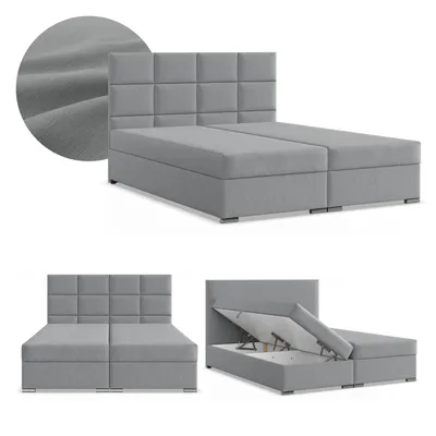 Produktbild von Boxspringbett 160x200 mit 2 Bettkästen, Kontinentales Bett mit Bonell Matratze, Polsterbett, Doppelbett mit Kopfteil, Geflecht, Grau, CALVI 160 x 200