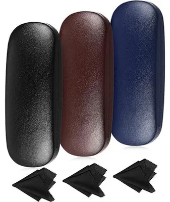 Produktbild von Brillenetui 3-teilig – Hartschalenetui für Brillen & Sonnenbrillen – robustes Brillenetui mit Reinigungstüchern – 16 x 6 x 3,8 cm – tragbar