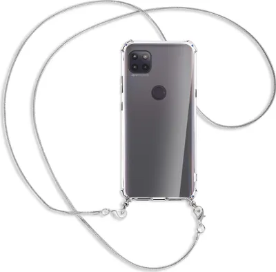 Produktbild von Handykette Backcover-Schutzhülle mit Band (Metall silberfarben) für Motorola Moto G 5G - silberfarbene Kette Snake