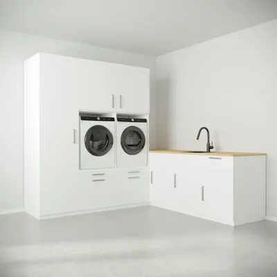 Produktbild von Wasophoogte® Waschmaschinenkorpus Oslofjord – Unterbau für Waschmaschine – Waschmaschinenplattform – 700(T) * 2630(B) * 2350(H) mm – Weiß