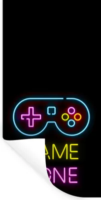 Produktbild von MuchoWow® Wandtattoo Wandsticker Wandaufkleber Controller - Spiel - Neon - Schwarz - Zitate - Spielzone 80x160 cm Selbstklebend und Repositionierbar - Sticker - Dekorfolie