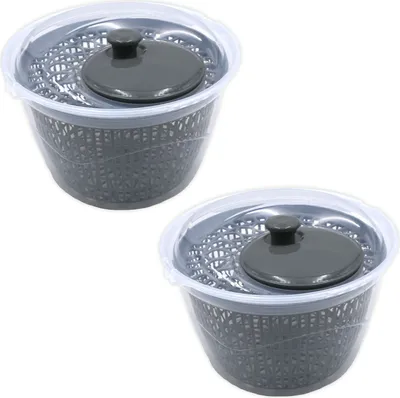 Produktbild von 2er Set Salatschleuder 5 Liter Salattrockner mit Deckel Ø 25 cm Salatschüssel mit Kurbel & Siebeinsatz Salat Schleuder Kunststoff Grau