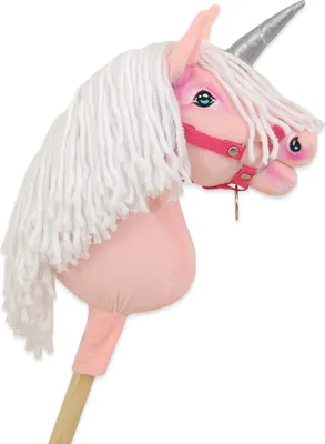 Produktbild von Hobby Horse Einhorn auf Stab Rosa mit Silberhorn Handgemachte Spielzeug für Kinder