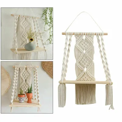 Obrázek produktu pro Tapiserie Nástěnná police Závěsná police Macramé Magazine Rack Plovoucí police