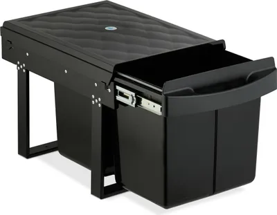 Image de Poubelle encastrable Relaxdays, 2 compartiments, 2 x 15 l, H x l x P : 34,6 x 34 x 51,8 cm, coulissante, système de poubelles pour meuble bas, noir