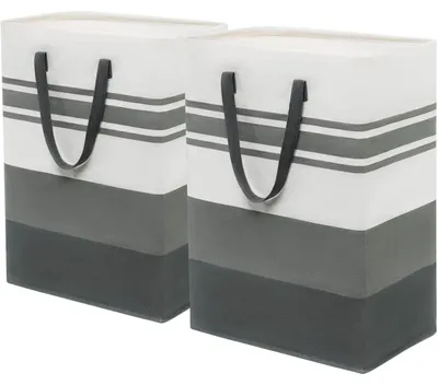 Image de Lot de 2 paniers à linge de 75 litres, gris, dimensions 43 x 60 cm, en toile, imperméables et pliables