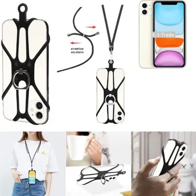 Produktbild von K-S-Trade 3in1 Handykette Handyband Handykordel Halsband Smartphone-Ring Handy-Ring kompatibel mit Apple iPhone 11 Fingerhalterung Handyring