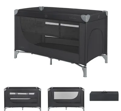 Obrázek produktu pro Kikkaboo cestovní postýlka, ohrádka "So Gifted" s 2 úrovněmi, matrací, přepravní taškou, barva: černá