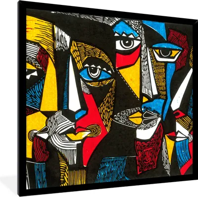 Produktbild von MuchoWow® Gerahmtes Poster Malerei - Ölgemälde - Kubismus 40x40 cm - Poster mit Schwarzem Bilderrahmen Wandposter Rahmen Foto Bilder - Mit Rahmen - Wanddekoration Schlafzimmer