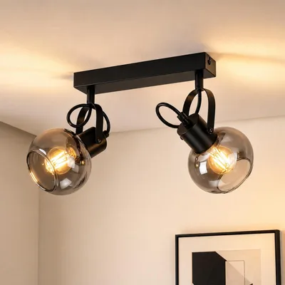 Produktbild von ZMH Deckenstrahler 2 flammig Wohnzimmer mit E14 Fassung rauchgrauem Glas Deckenspot Schwarz Deckenlampe für Schlafzimmer Flur Küche Esszimmer