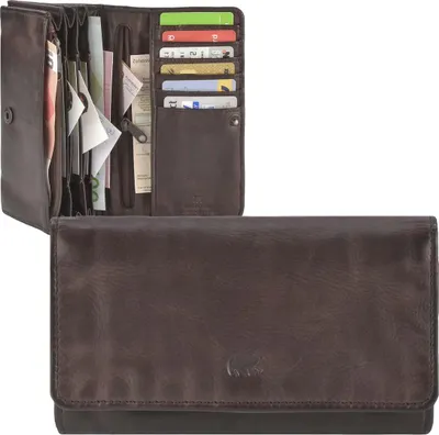 Produktbild von Bear Design Portemonnaie Damen Geldbörse Leder 12 Kartenfächer Geldbeutel 17x9cm braun CL9918-brown