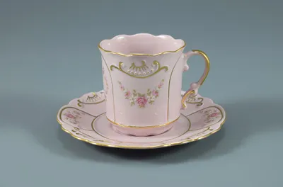 Zdjęcie produktu dla Nero, filiżanka do kawy ze spodkiem, 0,15 l, różowa porcelana, kwiaty, Leander