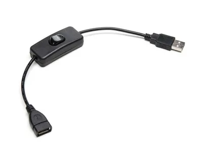Produktbild von BerryBase USB 2.0 DC-Kabel mit Schalter, A Stecker - A Buchse, 0,25m schwarz