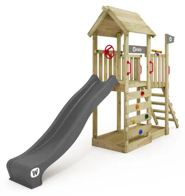 Image de Tour de jeux Wickey JoyFlyer avec toboggan et mur d'escalade, couleur anthracite