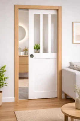 Immagine prodotto di Porta scorrevole da officina bianca H204 x L73 cm, con incasso, kit finitura GD MENUISERIES