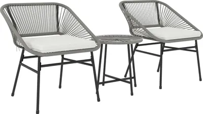 Image de Set de meubles de jardin en poly rotin, Outdoor Lounge Balkonmöbel pour 2 personnes, 3-pièces groupe de sièges avec 2 chaises, table d'appoint, coussin, résistant aux intempéries salon de jardin pour jardin, terrasse balcon, gris foncé