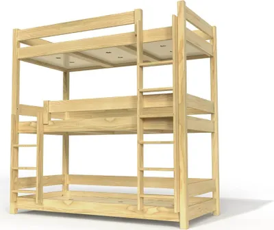 Produktbild von Etagenbett 3 Plätze 90X190 holz ABC - Honig