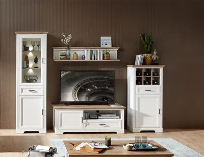 Produktbild von Wohnwand JASMIN UH81 Pinie weiß Nachbildung 4-teilig im Landhausstil