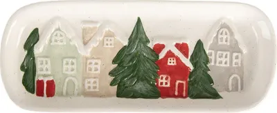 Produktbild von Servierschale Keramik Dorfmotiv 30x12x3 cm Weiß-Grün Clayre & Eef 6CE2223