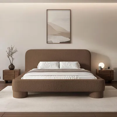 Productafbeelding van Gestoffeerd bed Frederico 160x200 cm, bruin, chenille – tweepersoonsbed met bedlade, lattenbodem en rond hoofdeinde
