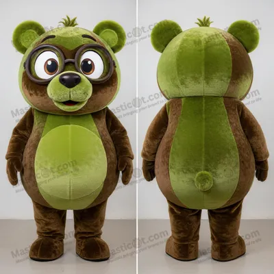 Produktbild von Grüner MASTICOT Panda-Maskottchen mit breiten Schultern und Brille