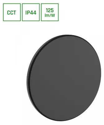 Productafbeelding van Spectrum LED buitenlamp, wandlamp, model Piatta, zwart, rond, diameter 18 cm, IP44, 12W, 1500lm, kleurtemperatuur: 3000K/4000K/6000K