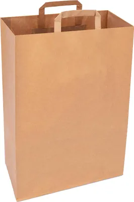 Produktbild von 250 Papiertragetaschen mit Flachhenkel 45 x 32 x 16 cm Braun - Papiertüten Papiertasche Kraftpapiertüten