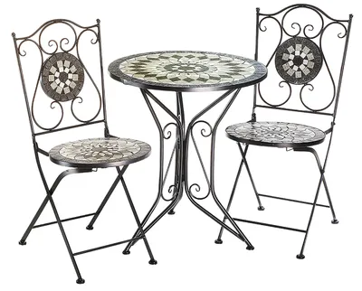 Produktbild von Kobolo Seating Group Záhradný nábytok MOSAIK - 1 stôl - 2 stoličky - kov - mozaika sivá - stolička Balkónový nábytok Balkónové stoličky Nábytok Bistro Dining Design Modern