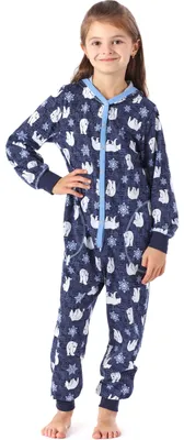 Image de Pyjama-combinaison à capuche pour fille Merry Style MS10-223 (Ours bleu marine, 110-116)