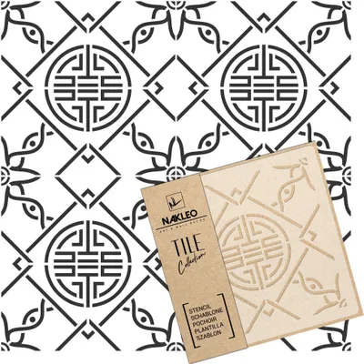 Produktbild von Tile Fliesen Schablone zum Malen 15x15 cm, Linfen Chinesisches Symbol Kreis, Kunststoff Wiederverwendbare Bodenschablone DIY