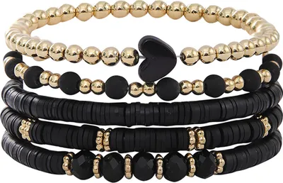 Produktbild von 5 Stück böhmische Armbänder aus Polymer-Ton, mehrschichtige Stapelperlen in Herzform, Schmuck in Kontrastfarbe für Strand, Arbeit, Party, Urlaub