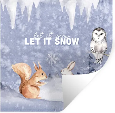 Produktbild von MuchoWow® Wandtattoo Wandsticker Wandaufkleber Winter - Eichhörnchen - Eule - Hase 80x80 cm Selbstklebend und Repositionierbar - Wierderverwendbar - Selbstklebend