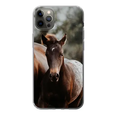 Produktbild von MuchoWow® Handyhülle Schutzhülle Hülle für iPhone 12 Pro Max Pferde - Wald - Berge Silikon Softcase Handy Hülle - Hartschale