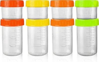 Produktbild von 8 Stk. Glas-Babynahrungsdosen 100ml & 220ml, spülmaschinen- und mikrowellensicher