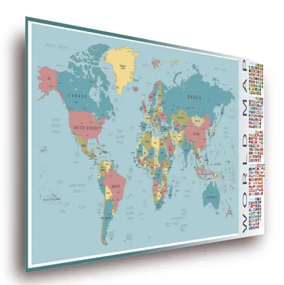 Productafbeelding van Politieke wereldkaart poster met vlaggen 100 x 44 cm
