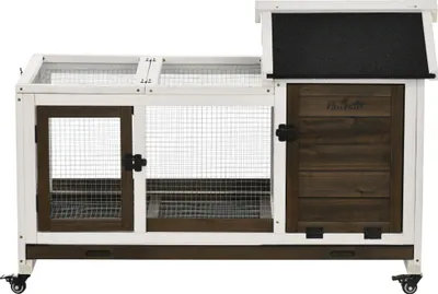 Produktbild von Kleintierstall für Zwergkaninchen, Meerschweinchen, mit Rädern, 108 x 58 x 73,5 cm, Kaffee