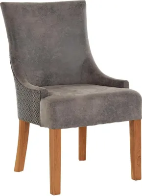 Produktbild von KRINES HOME Polsterstuhl "Stone" Loomstuhl Esszimmerstuhl Gepolsterter Stuhl aus Loom Holz Kombination Küchenstuhl (Grau)