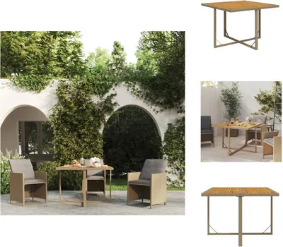 Produktbild von vidaXL Gartentisch Beige 109x107x74 cm Poly Rattan & Massivholz Akazie -  Gartentische