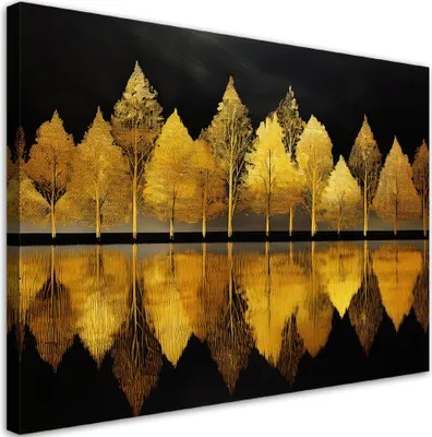 Produktbild von Leinwandbild Goldene Bäume Wald 60x40 Feeby Gold bild für die wand bereit zum aufhängen