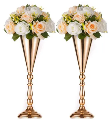 2er-Set Metall-Vasen, gold, 42 cm, Tischdeko