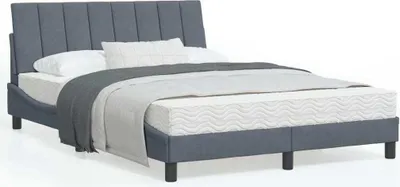 Produktbild von Design Bettgestell mit Kopfteil Dunkelgrau 140x200 cm Samt, Klassische Betten 2024 Neu