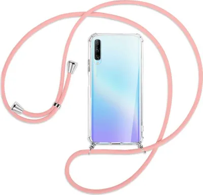 Produktbild von Handykette Backcover-Schutzhülle mit Band (Metall silberfarben) für Huawei P Smart Pro 2019 - rosa