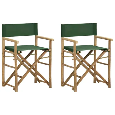 Image de vidaXL Chaises de régie pliantes 2 pcs. Vert Bambou et tissu