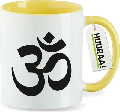 Produktbild von Huuraa Kaffeetasse Om Symbol 330ml Gelb Keramik Kaffeebecher Geschenkidee