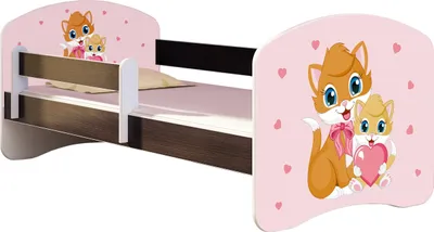Produktbild von ACMA Jugendbett Kinderbett Junior-Bett Komplett-Set mit Matratze Lattenrost und Rausfallschutz Wenge 33 Miezekatzen 140x70