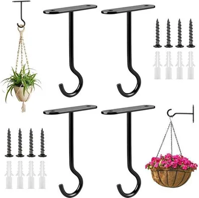 Zdjęcie produktu dla Czarne haczyki do roślin, 10 cm, solidne wieszaki ścienne, zestaw 4 sztuk